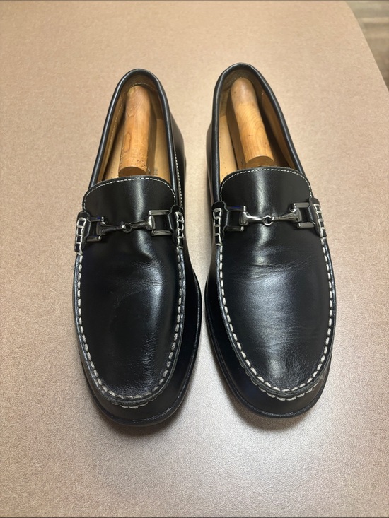 FootJoy Other - FootJoy Black Leather Bit-Detail Slip-On Loafers with White Stitching